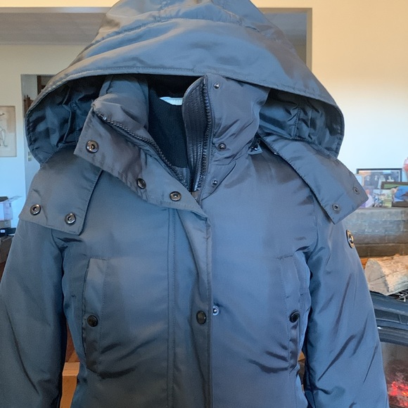 ANDREW MARC BLACK LAYERED PUFFER DOWN STORM WINTER COAT LEATHER TRIM - Picture 3 of 16